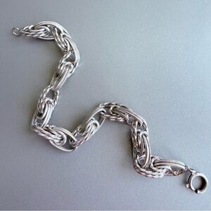 Twisted Textured Wire Cable Chain Double Link Bracelet in Sterling Silver